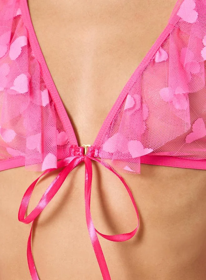 Styli  Pack of 3 - Heart Mesh Pattern Flared Top, Ruffle Skirt and Brief for Women | Best Price UAE